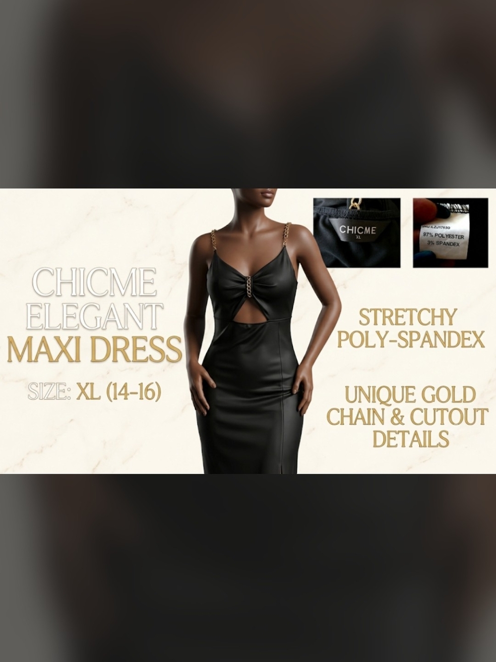 CHICME Black Gold Chain Maxi Dress US - 14-16